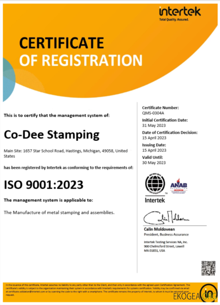 Modèle Word et PDF de certificat d'enregistrement USA Intertek